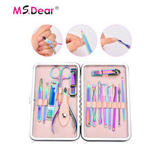Load image into Gallery viewer, Rainbow Manicure Set Stainless Steel with Case Box
