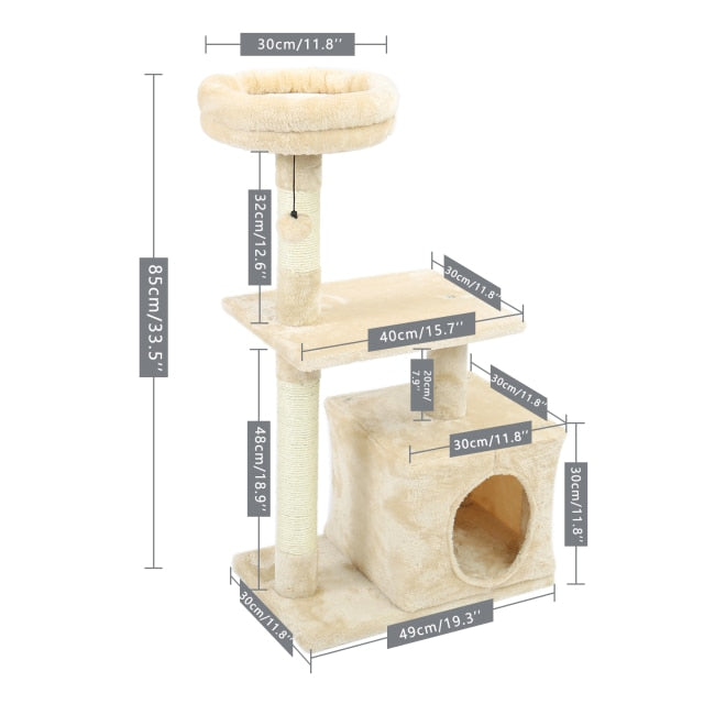 Luxury Cat Tower with Double Condos Spacious Perch Fully Wrapped Scratching Sisal Post