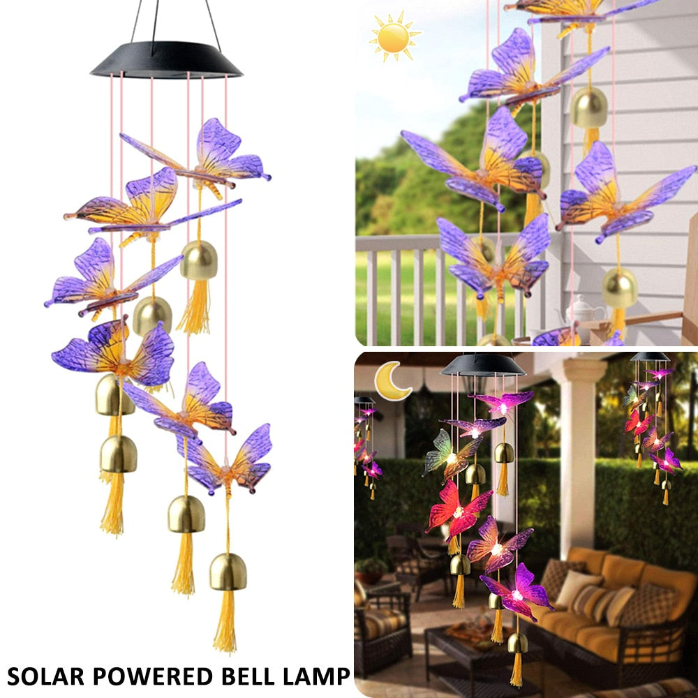 LED Color Changing Waterproof Solar Wind Chimes Light Garden Butterfly