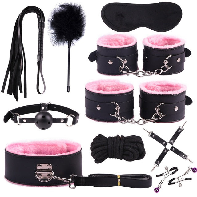 Sexy Leather BDSM Kits Plush Bondage Gear