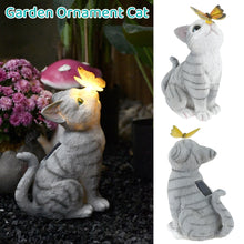 Load image into Gallery viewer, LED Solar Garden Lights cat and butterfly resin sculpture Outdoor Garden Ornament
