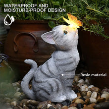 Load image into Gallery viewer, LED Solar Garden Lights cat and butterfly resin sculpture Outdoor Garden Ornament
